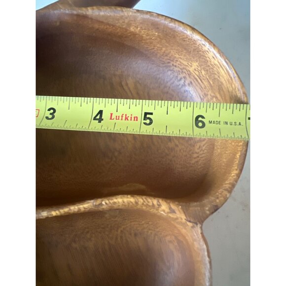 Vintage Hand Carved Monkey Pod Double Section Acorn Shaped Serving Dish - Picture 8 of 10
